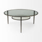 36" Clear and Bronze Glass and Metal Round Coffee Table With Shelf