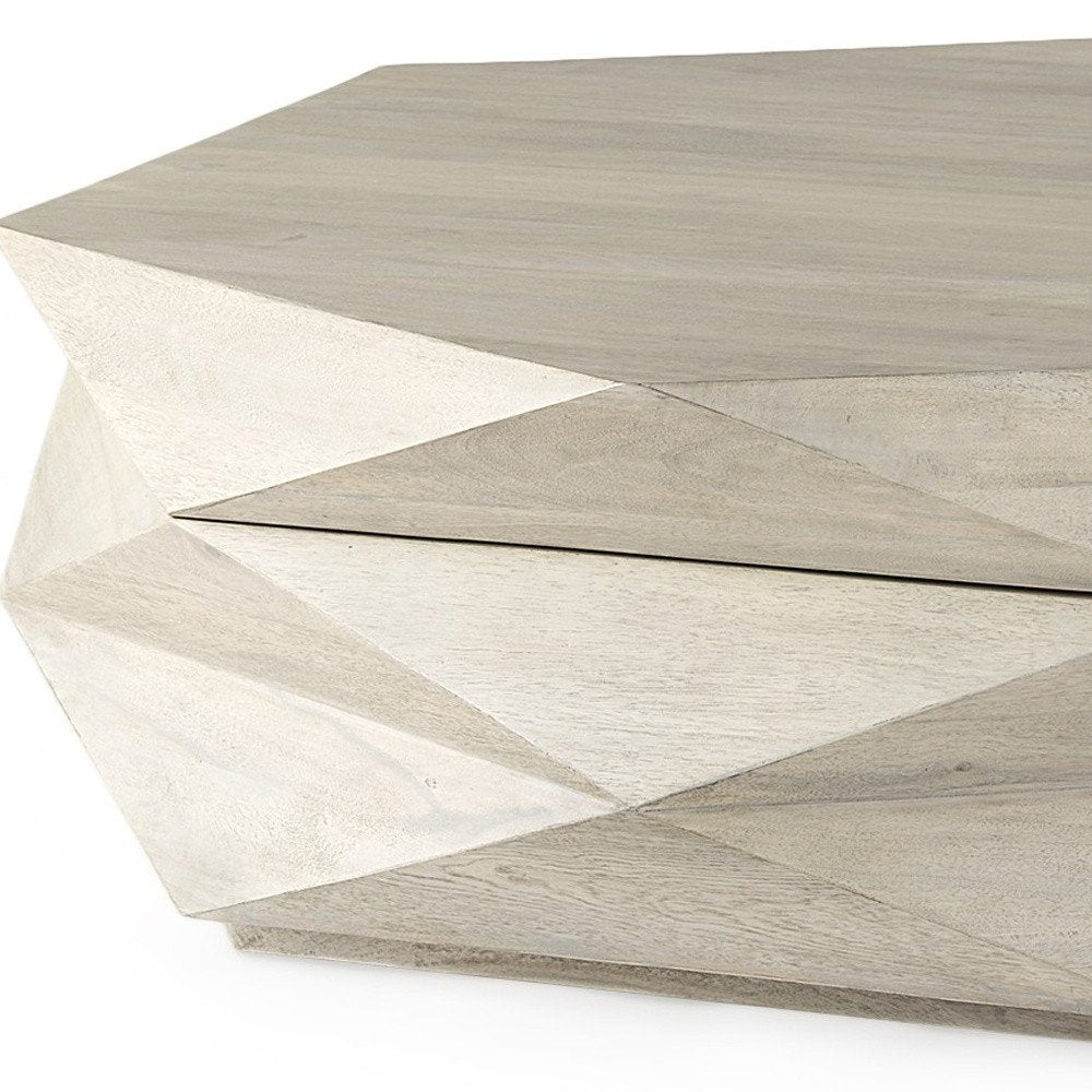 48" Natural Solid Wood Hexagon Lift Top Solid Coffee Table