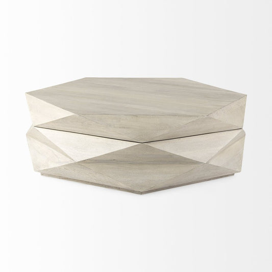 48" Natural Solid Wood Hexagon Lift Top Solid Coffee Table