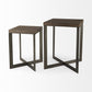 Set of Two Brown Solid Wood and Metal Square Cross Legs Nested Tables