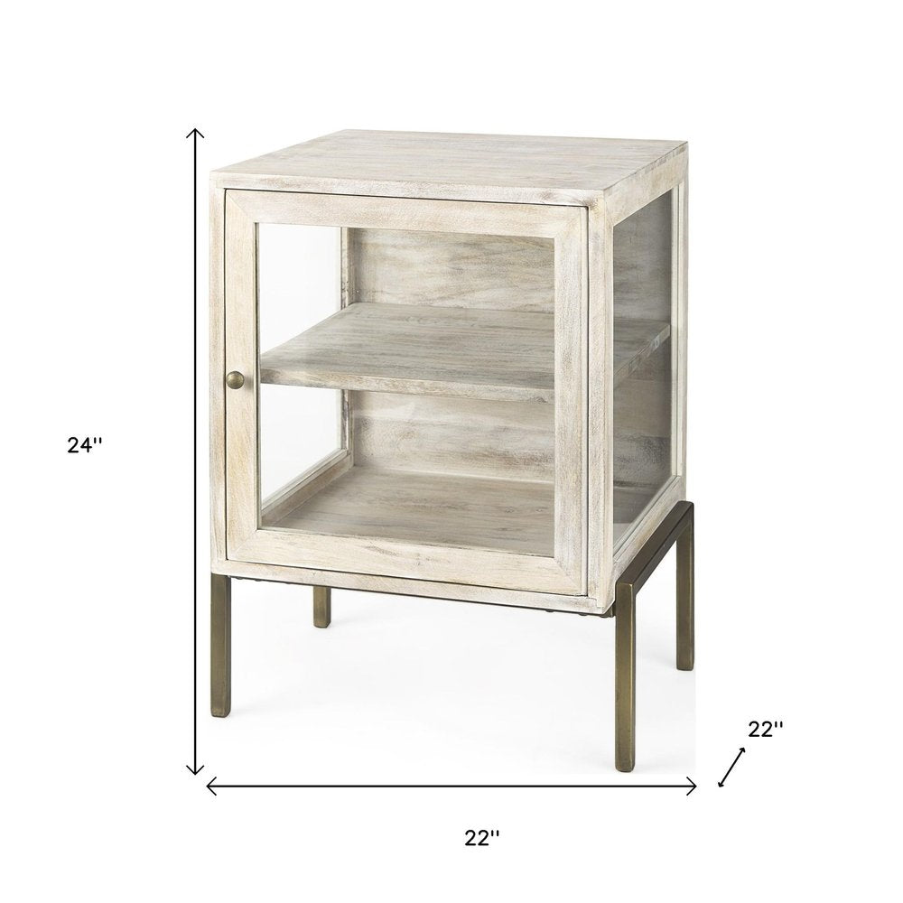 24" Beige Solid Wood Square End Table