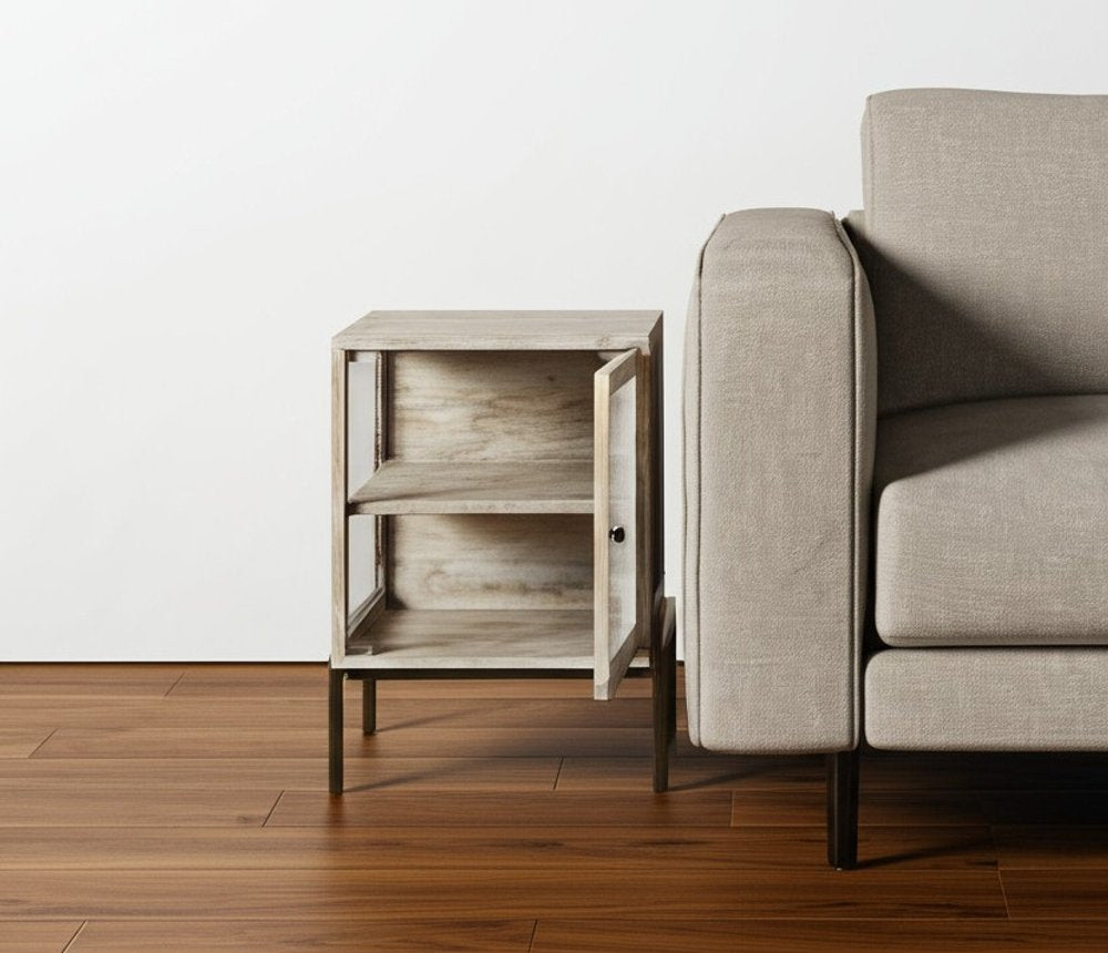 24" Beige Solid Wood Square End Table