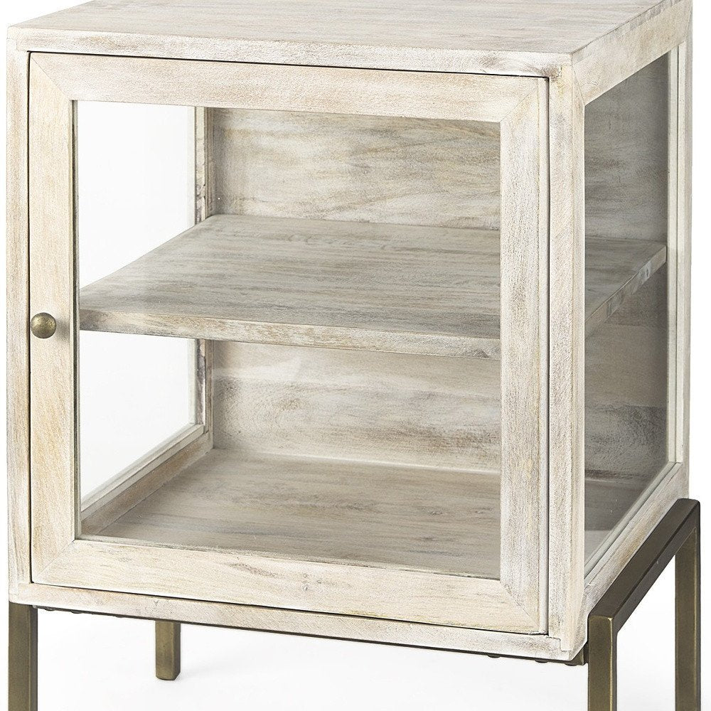 24" Beige Solid Wood Square End Table