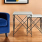 Set of Two White and Black Marble and Metal Square Nested Tables