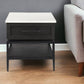 22" Black And White Marble Square End Table With Drawer And Shelf