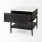 22" Black And White Marble Square End Table With Drawer And Shelf