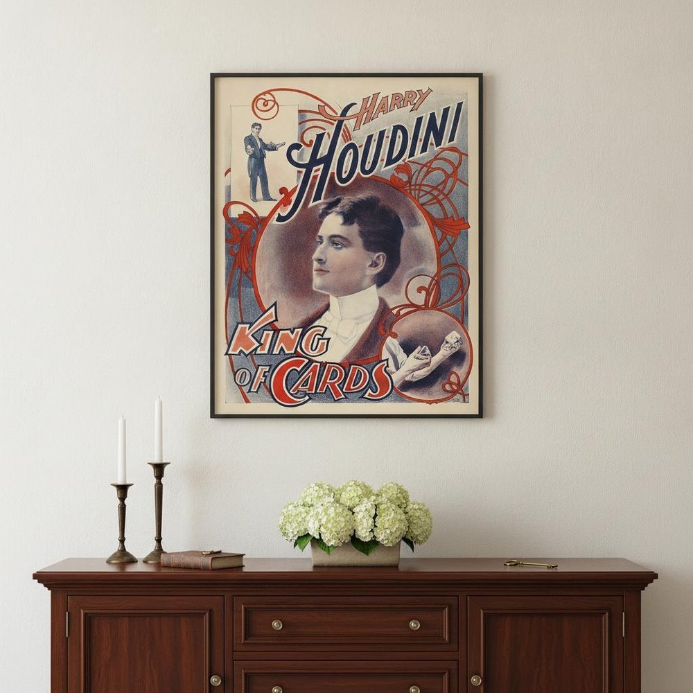 30" X 24" Houdini King Of Cards Vintage Magic Poster Wall Art