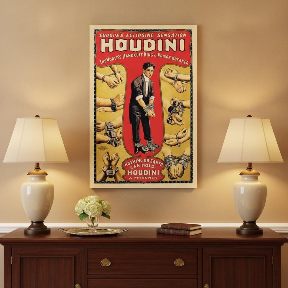 24" X 36" Houdini Handcuff King Vintage Magic Poster Wall Art