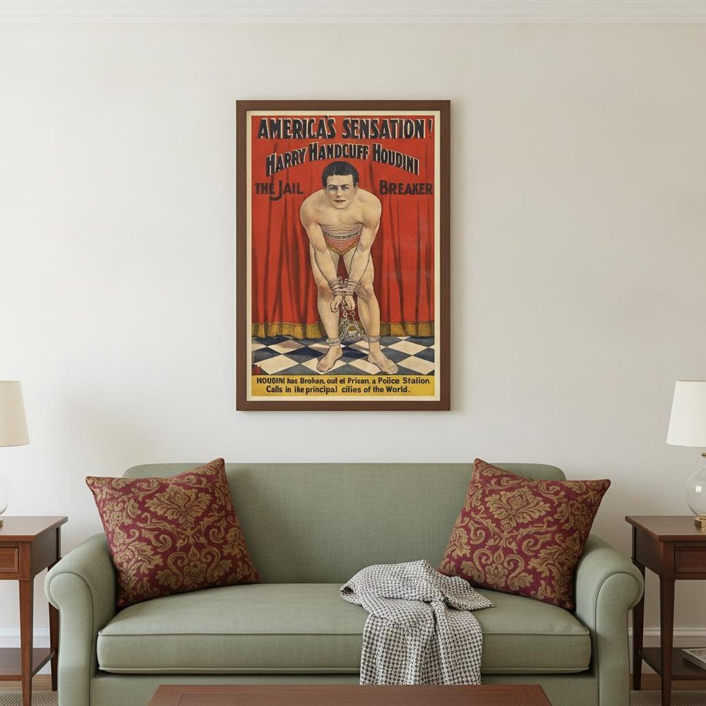 36" X 54" Houdini In Handcuffs Vintage Magic Poster Wall Art