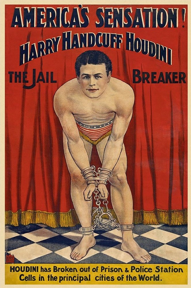 36" X 54" Houdini In Handcuffs Vintage Magic Poster Wall Art