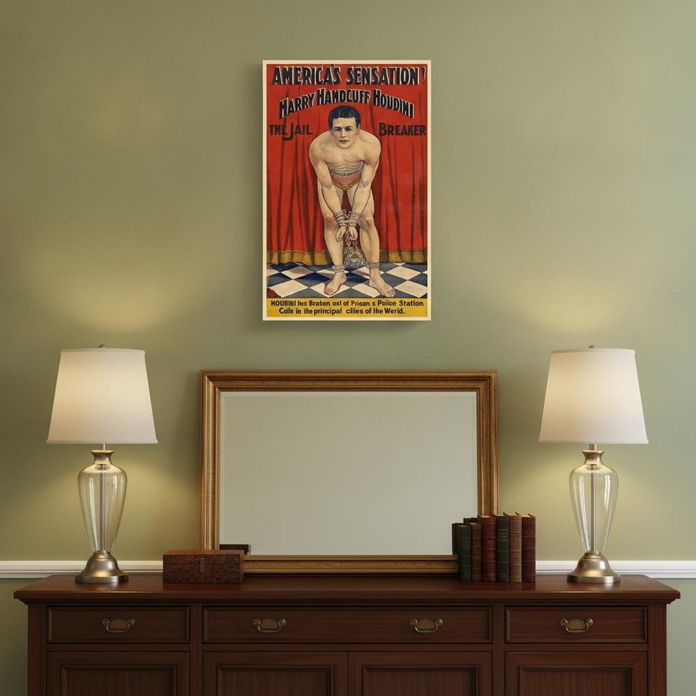 36" X 54" Houdini In Handcuffs Vintage Magic Poster Wall Art