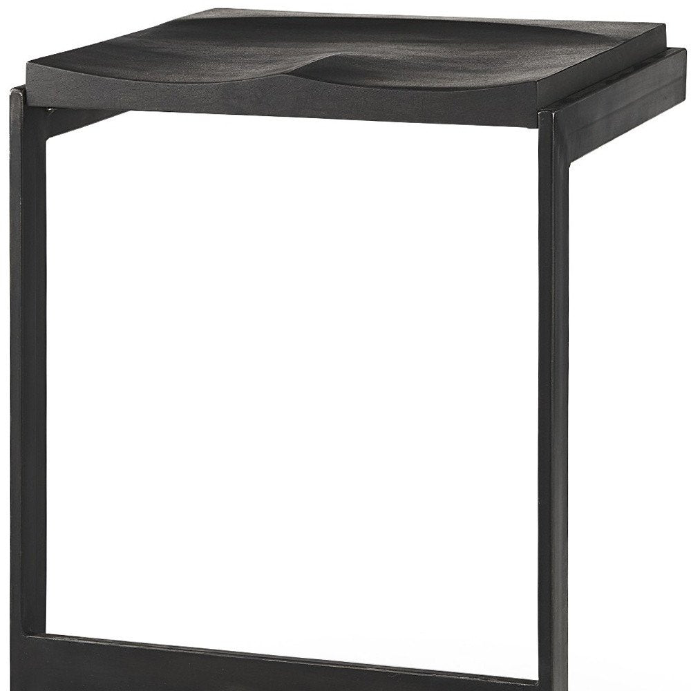 26" Black Solid Wood and Metal Backless Counter Height Bar Chair