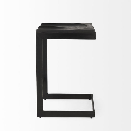 26" Black Solid Wood and Metal Backless Counter Height Bar Chair