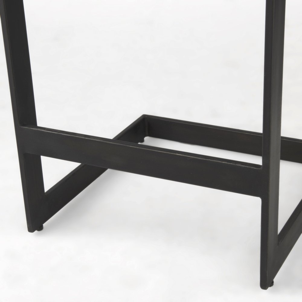 26" Black Solid Wood and Metal Backless Counter Height Bar Chair