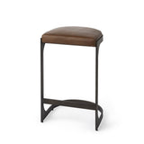29" Black Leather and Metal Backless Bar Chair