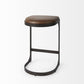 29" Black Leather and Metal Backless Bar Chair