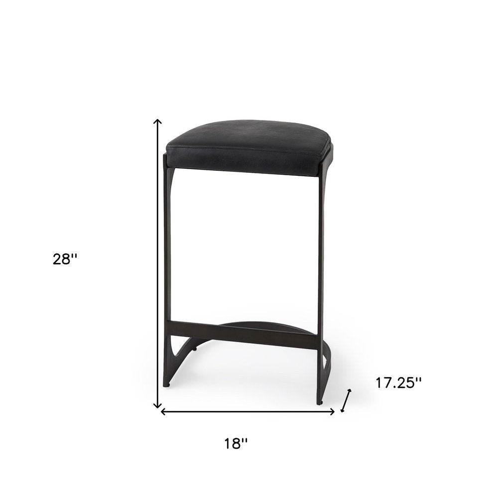 29" Black Faux Leather Genuine Leather and Metal Backless Counter Height Bar Chair