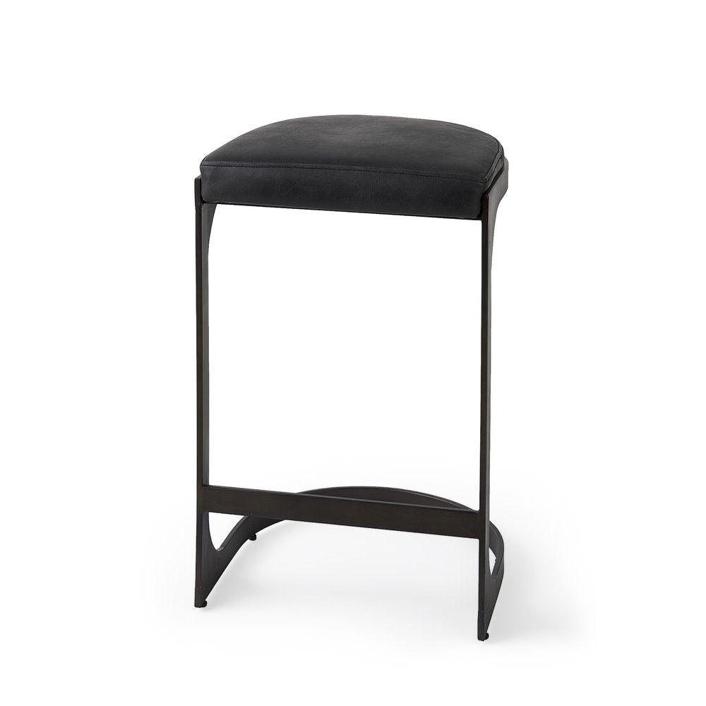 29" Black Faux Leather Genuine Leather and Metal Backless Counter Height Bar Chair