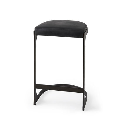 29" Black Faux Leather and Metal Backless Bar Chair