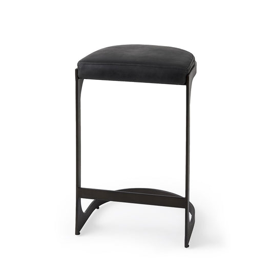 29" Black Faux Leather and Metal Backless Bar Chair