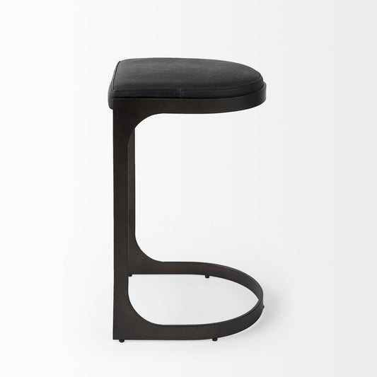 29" Black Faux Leather Genuine Leather and Metal Backless Counter Height Bar Chair
