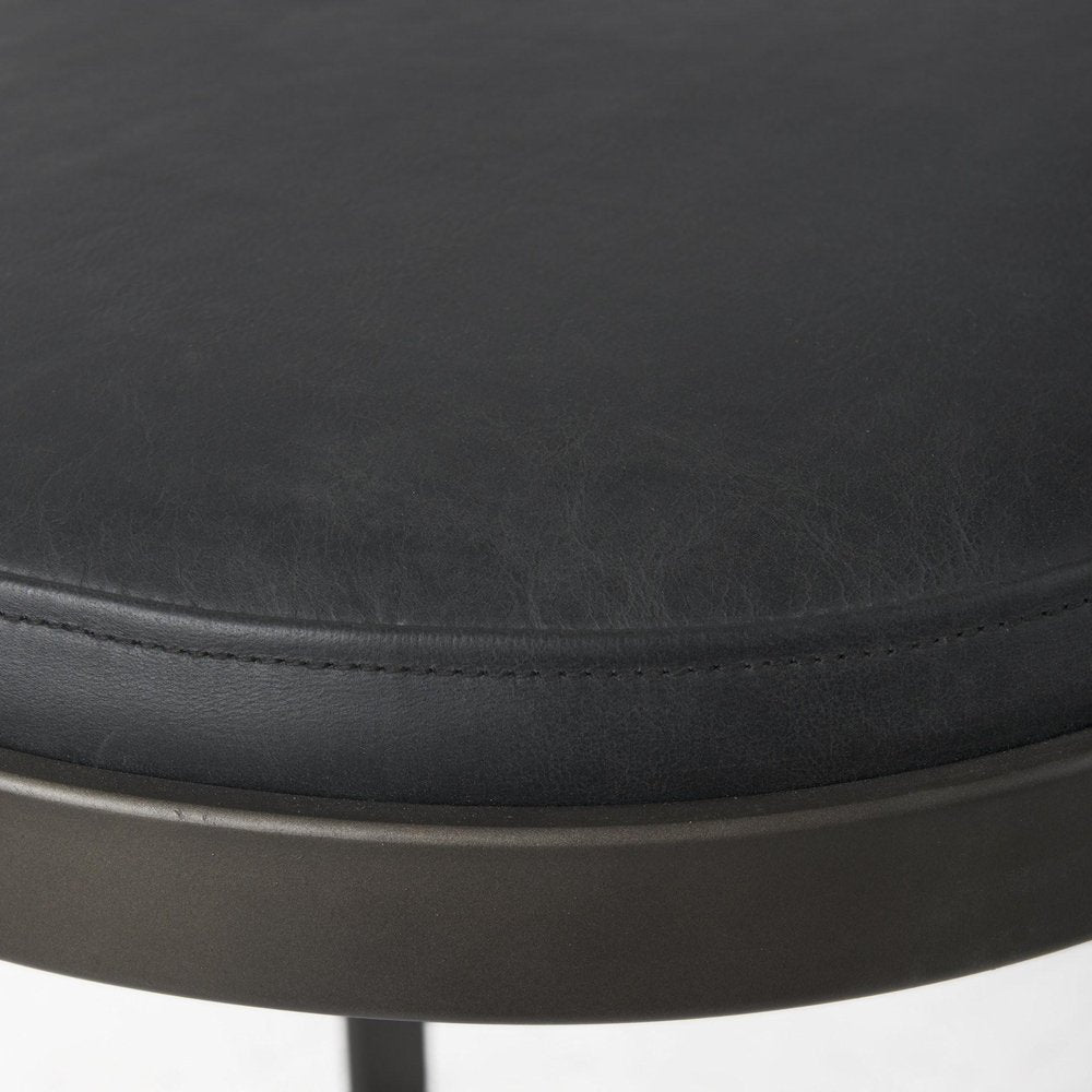 29" Black Faux Leather Genuine Leather and Metal Backless Counter Height Bar Chair