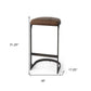 35" Black Leather and Metal Backless Bar Chair