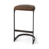 35" Black Leather and Metal Backless Bar Chair