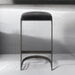 35" Black Leather and Metal Backless Bar Chair