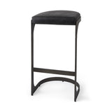 35" Black Leather and Metal Backless Bar Chair