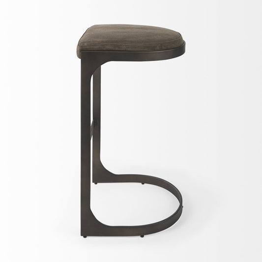 29" Black Leather and Metal Backless Bar Chair