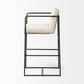 29" Beige and Black Fabric and Metal Counter Height Bar Chair