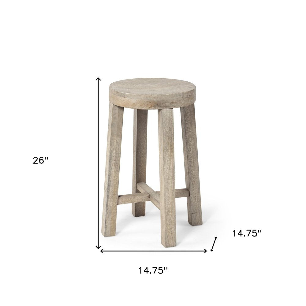 26" Brown Wood Backless Counter Height Bar Chair