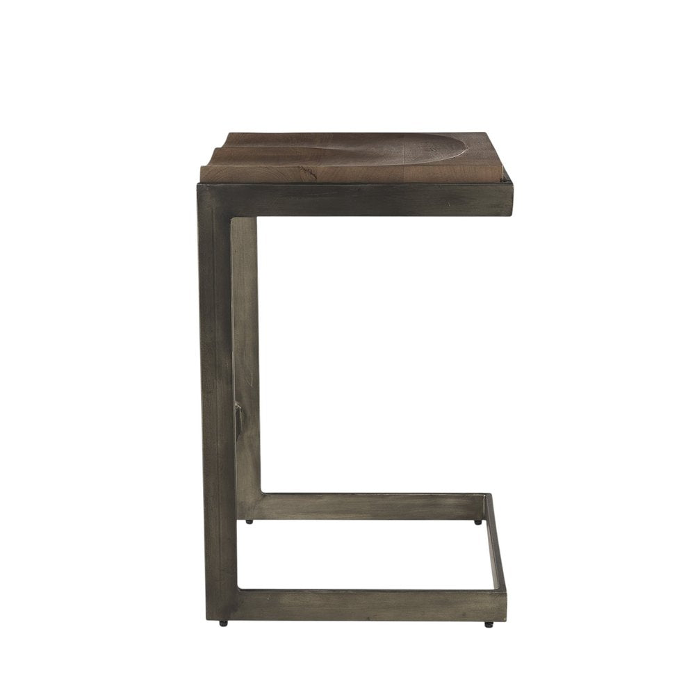 26" Wood Brown And Brown Solid Wood And Metal Backless Counter Height Bar Chair