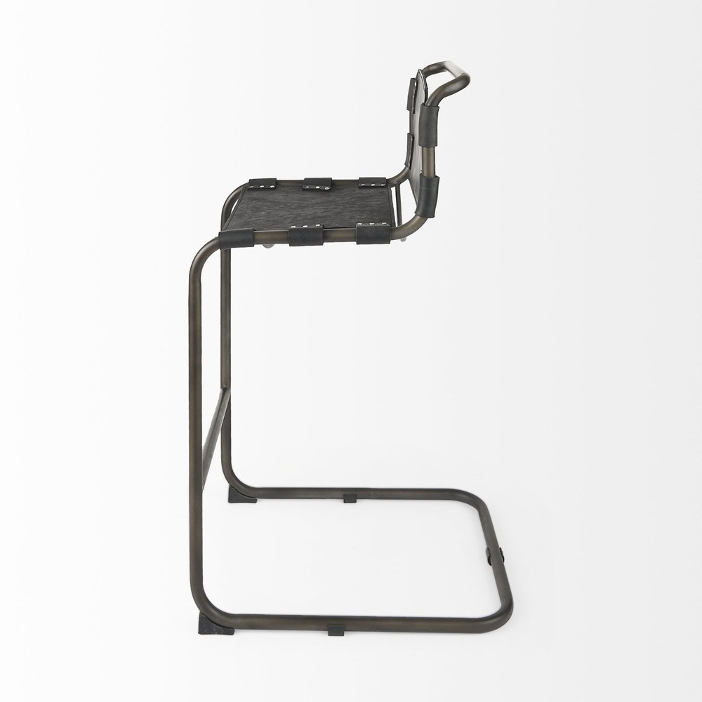 30" Black and Gray Leather and Iron Bar Height Bar Chair