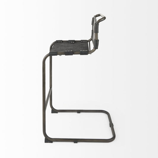 30" Black and Gray Leather and Iron Bar Height Bar Chair