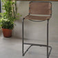35" Brown and Black Leather and Metal Bar Chair
