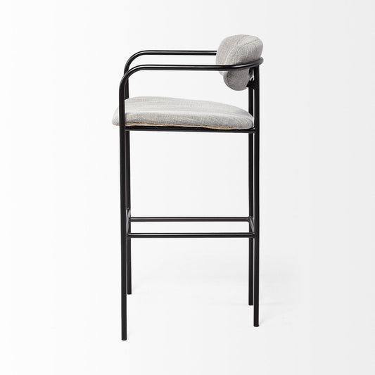 29" Gray and Black Fabric and Steel Bar Height Bar Chair