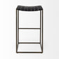 35" Brown and Black Leather and Iron Backless Counter Height Bar Chair