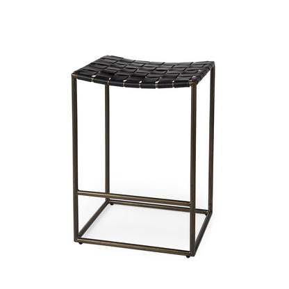 29" Bronze Leather and Metal Backless Bar Chair