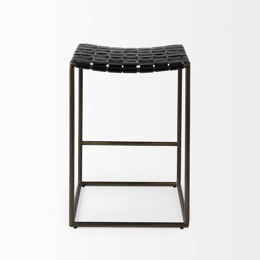 29" Bronze Leather and Metal Backless Bar Chair