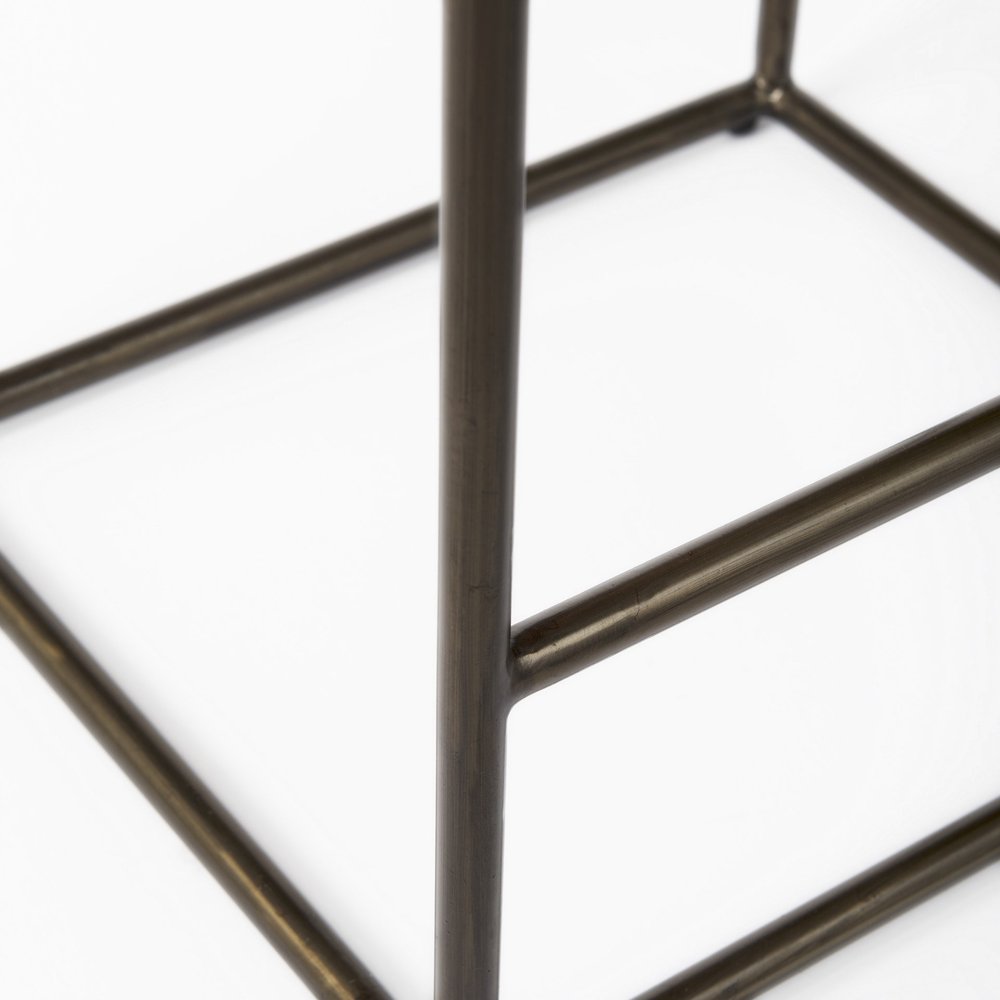 29" Bronze Leather and Metal Backless Bar Chair