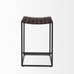 26" Brown And Black Leather And Iron Backless Counter Height Bar Chair