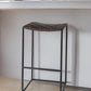 30" Brown And Black Leather And Iron Backless Bar Height Bar Chair