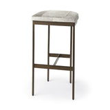 35" Gold Leather and Metal Backless Bar Chair