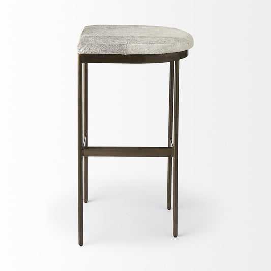 35" Gray and Gold Leather and Metal Backless Counter Height Bar Chair