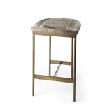 29" Gray And Gold Hair on Hide Leather And Iron Backless Counter Height Bar Chair