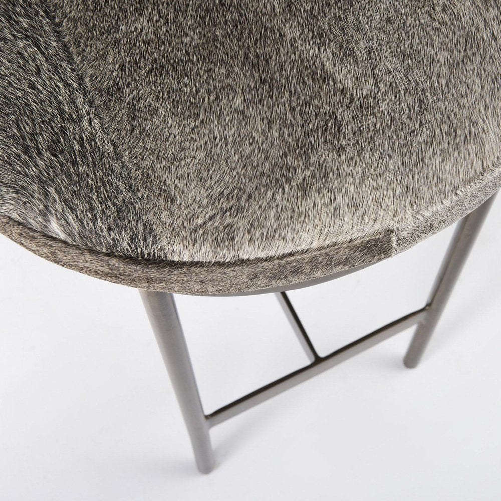 29" Gray And Gold Hair on Hide Leather And Iron Backless Counter Height Bar Chair