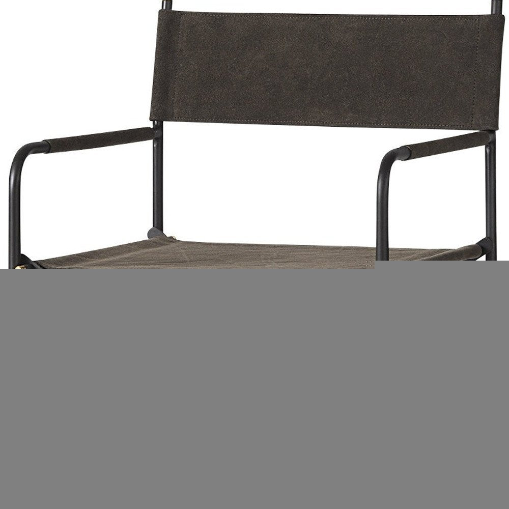 30" Brown And Black Leather And Metal Bar Chair