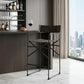 26" Brown And Black Leather And Metal Bar Chair
